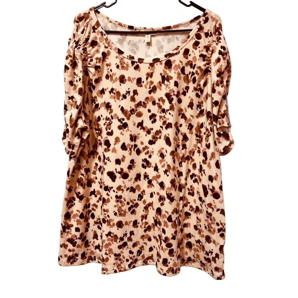 NWT Como Blu Knit Top Animal Print Plus 2X Short Sleeves Rhinestone Stretch - Picture 4 of 13